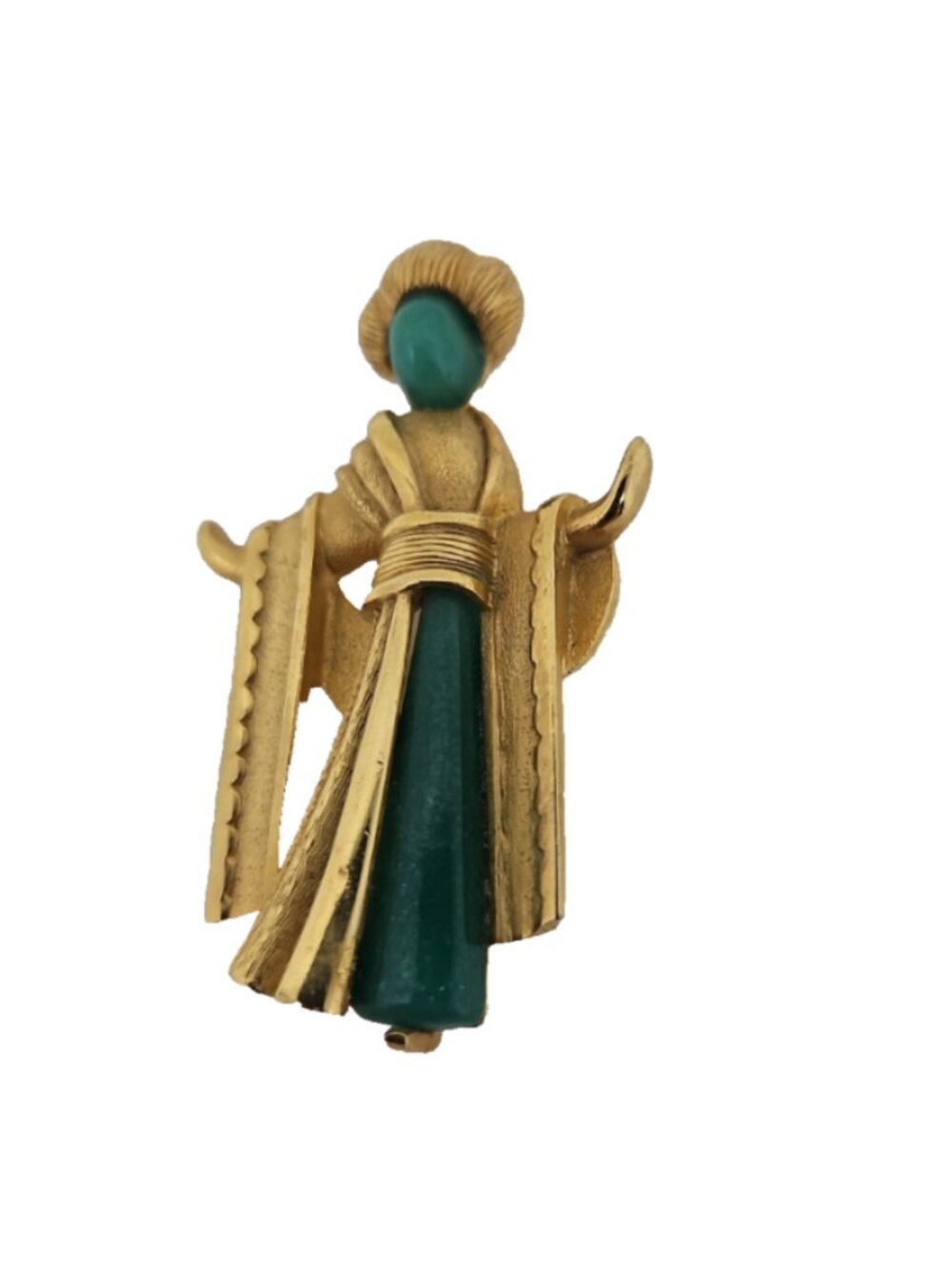 Vintage 1950s Hattie Carnegie Asian Robed Geisha Vintage Brooch Pin Faux Jade